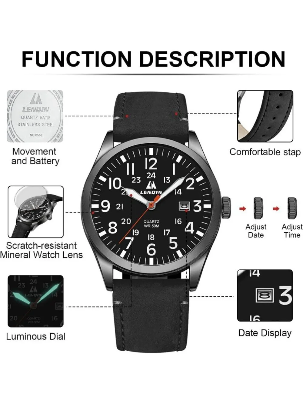 Men's Black Nylon Strap Stylish Luminous Unisex Military Tactical Casual Watch